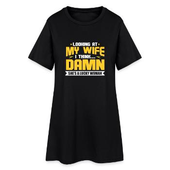 Looking At My Wife I Think Damn She's Lucky Woman - Frauen T-Shirt-Kleid - Schwarz - Vorne