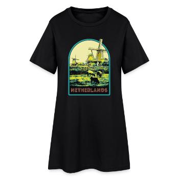 Voyage pittoresque, Moulins à vent des Pays-Bas - Robe T-shirt Femme - noir - Devant