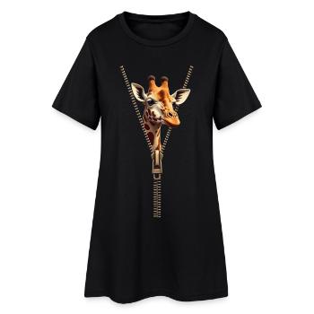 Stylized Giraffe with Zipper - Women’s T-Shirt Dress - black - Front