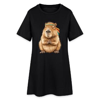 Capybara in meditation pose with headband - Women’s T-Shirt Dress - black - Front