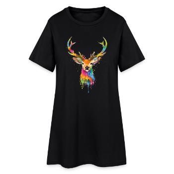 Colorful Deer – Graffiti Animal Art - Women’s T-Shirt Dress - black - Front