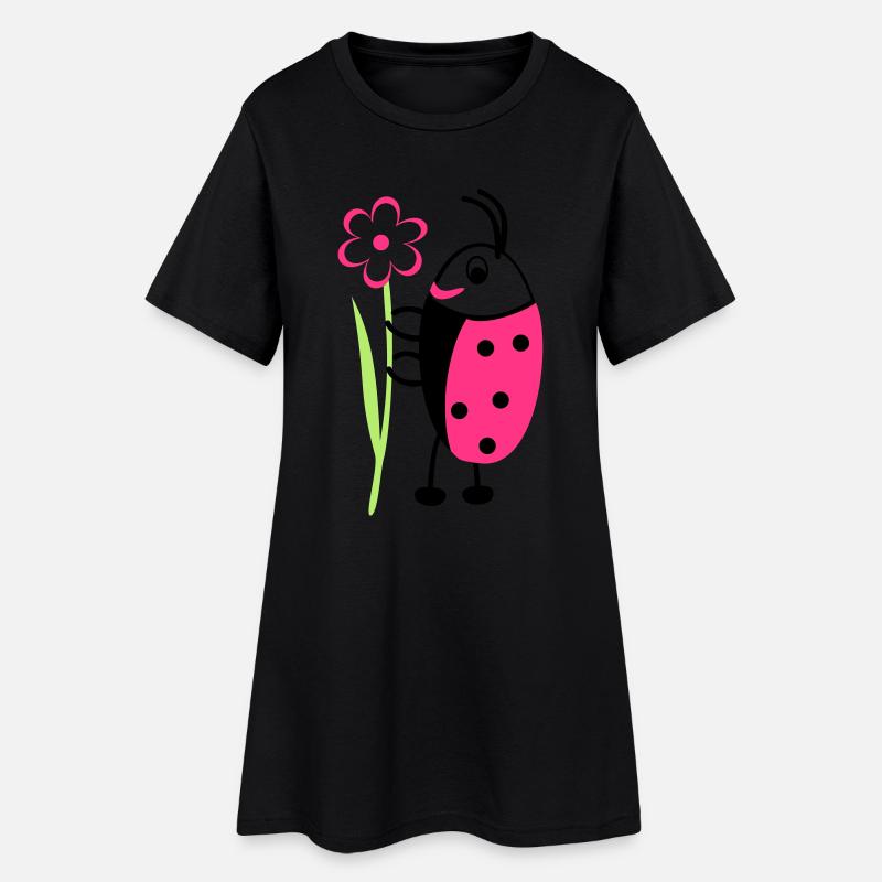 Ladybug with Flower - Women’s T-Shirt Dress - black