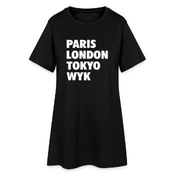 WYK - Paris London Tokyo, Föhr Nordsee Insel - Frauen T-Shirt-Kleid - Schwarz - Vorne