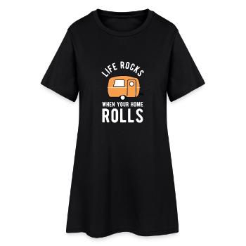 Camping T-Shirt Wohnwagen Geschenk Campingfreunde - Frauen T-Shirt-Kleid - Schwarz - Vorne