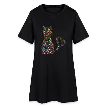 Katze aus bunten Herzen. Geschenkidee - Frauen T-Shirt-Kleid - Schwarz - Vorne