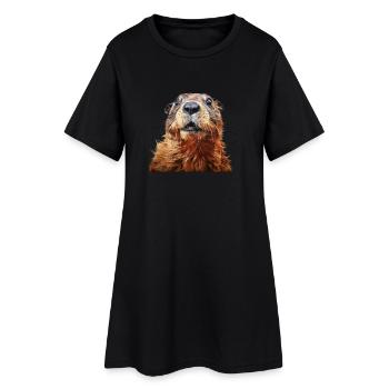 Murmeltier schaut erschreckt - Frauen T-Shirt-Kleid - Schwarz - Vorne