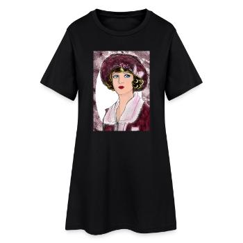 Lady Noir Portrait (Rot) - Frauen T-Shirt-Kleid - Schwarz - Vorne