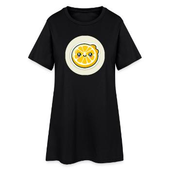 Tranche de citron jaune avec visage - Robe T-shirt Femme - noir - Devant