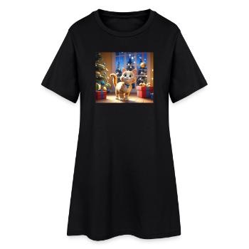 Dessin animé Joyeux Noël Chat Cadeau - Robe T-shirt Femme - noir - Devant