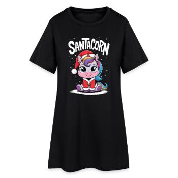Einhorn Weihnachtspullover Santacorn Weihnachten - Frauen T-Shirt-Kleid - Schwarz - Vorne