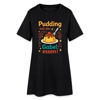 Pudding mit der Gabel Essen  - Frauen T-Shirt-Kleid - Schwarz - Vorne