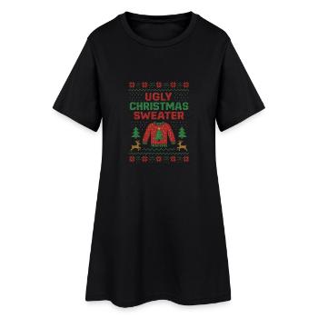 Pull de Noël moche Weihnachtspullover Hässlich - Robe T-shirt Femme - noir - Devant
