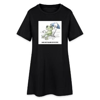 Frosch Strand Kaffee Chill - Frauen T-Shirt-Kleid - Schwarz - Vorne