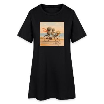 Liebe bewegt sich auf einem steinernen Fahrrad - Frauen T-Shirt-Kleid - Schwarz - Vorne