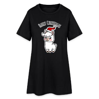 Cute alpaca with pointed hat for the holidays - Women’s T-Shirt Dress - black - Front