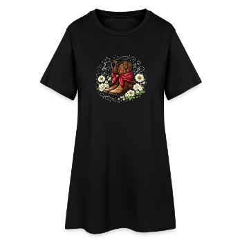 Bottes de cowboy avec fleurs de bandana rouges Notes - Robe T-shirt Femme - noir - Devant