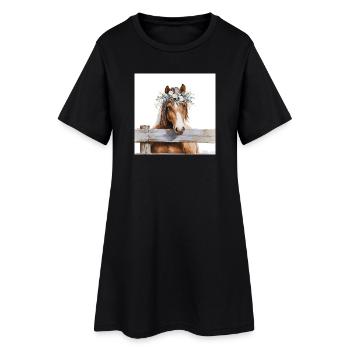 Cheval à couronne florale - Robe T-shirt Femme - noir - Devant