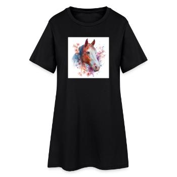 Floral Watercolor Horse - Women’s T-Shirt Dress - black - Front