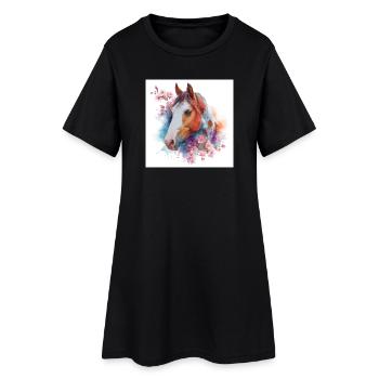 Watercolor Horse with Blossoms - Women’s T-Shirt Dress - black - Front