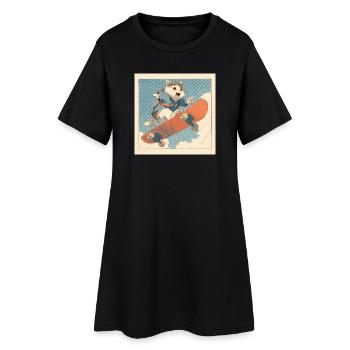 Retro Cat Skateboarder in Flight - Women’s T-Shirt Dress - black - Front