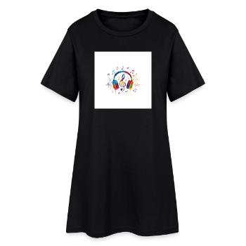 Bunte Kopfhörer Musikdesign - Frauen T-Shirt-Kleid - Schwarz - Vorne