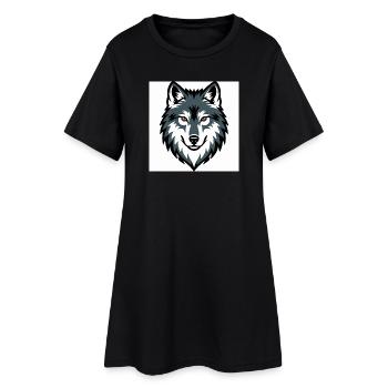 Wolf Graphic Emblem - Frauen T-Shirt-Kleid - Schwarz - Vorne