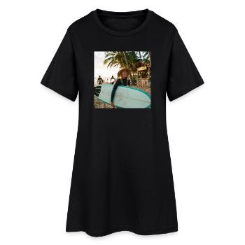 Surfeur de plage avec planche de surf - Robe T-shirt Femme - noir - Devant