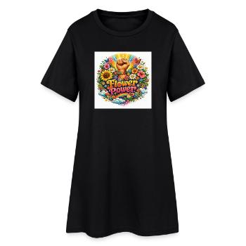Poings et Fleurs de Flower Power - Robe T-shirt Femme - noir - Devant