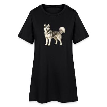 Husky Portrait im Nebel - Frauen T-Shirt-Kleid - Schwarz - Vorne