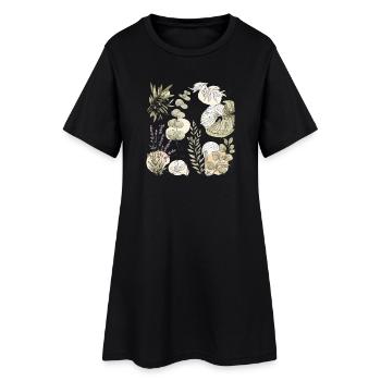 Natürliche Aquarellbotanik - Frauen T-Shirt-Kleid - Schwarz - Vorne