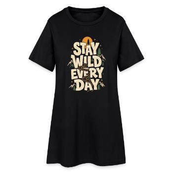 Outdoor-Abenteuer – Bleib jeden Tag wild - Frauen T-Shirt-Kleid - Schwarz - Vorne