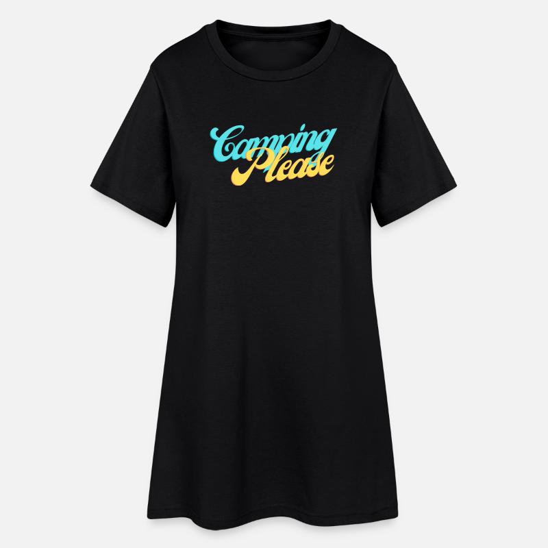 Camping Please Retro Script - Women’s T-Shirt Dress - black