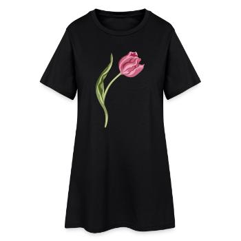Elegant Pink Tulip Illustration - Women’s T-Shirt Dress - black - Front