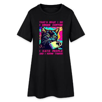 Gemütlicher Katzenkaffee - Frauen T-Shirt-Kleid - Schwarz - Vorne