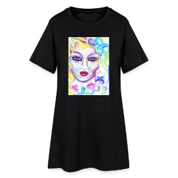 Farbenfrohe Fantasieporträtdesign - Frauen T-Shirt-Kleid - Schwarz - Vorne