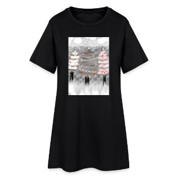 Festliche Weihnachtsbaum-Dekorationen - Frauen T-Shirt-Kleid - Schwarz - Vorne