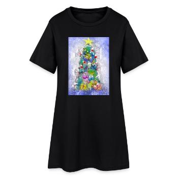 Fabelhafte Hundfamilie im Weihnachtsglanz - Frauen T-Shirt-Kleid - Schwarz - Vorne