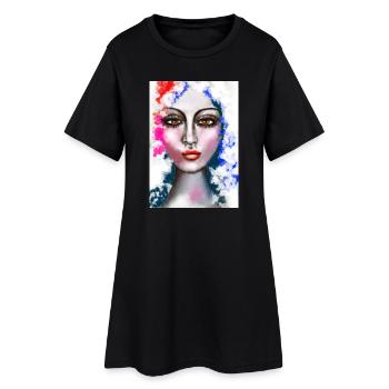 Ausdrucksstarke Wasserfarben-Porträtkunst - Frauen T-Shirt-Kleid - Schwarz - Vorne