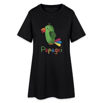 Papagei – Buntes Tiermotiv 🦜🌈 - Frauen T-Shirt-Kleid - Schwarz - Vorne