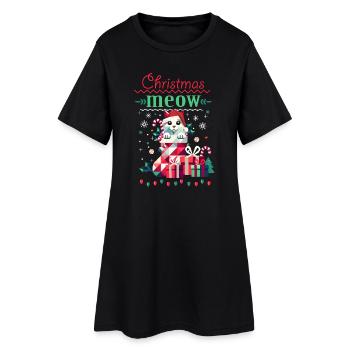 Chat espiègle en bas - Style de Noël laid - Robe T-shirt Femme - noir - Devant