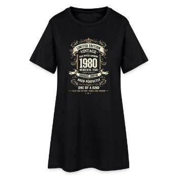 Geboren 1980, Baujahr 1980 Geburtstags Shirt Retro - Frauen T-Shirt-Kleid - Schwarz - Vorne