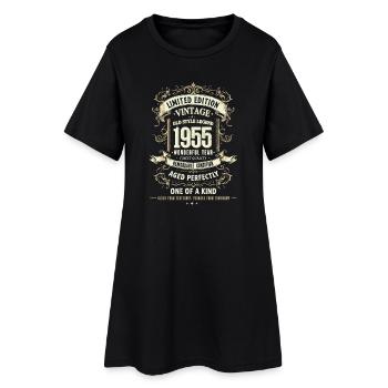 Geboren 1955, Baujahr 1955 Geburtstags Shirt Retro - Frauen T-Shirt-Kleid - Schwarz - Vorne