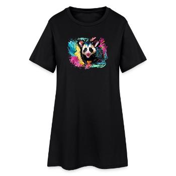 opossum, ilustration, opossum, coloré, graffiti - Robe T-shirt Femme - noir - Devant