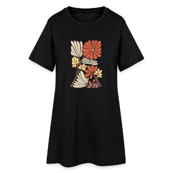 Motif floral boho - Robe T-shirt Femme - noir - Devant