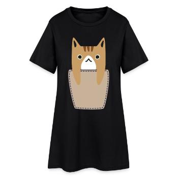 Poche poitrine avec chat - Robe T-shirt Femme - noir - Devant