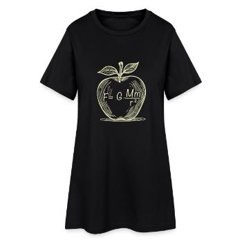 Gravity Apple: Physische Zeichnung - Frauen T-Shirt-Kleid - Schwarz - Vorne