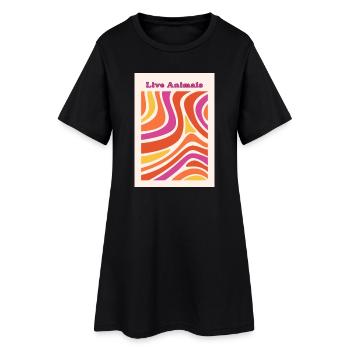 Lebendige Farbwellen - Frauen T-Shirt-Kleid - Schwarz - Vorne
