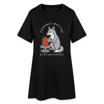 Ceramic Master Fox on Pottery Wheel - Women’s T-Shirt Dress - black - Front