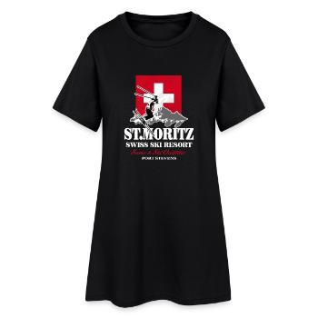 St.Moritz - Ski Alpine - Swiss Flag - Frauen T-Shirt-Kleid - Schwarz - Vorne