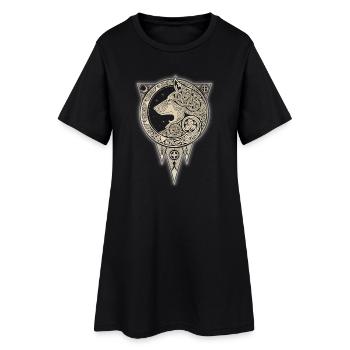 Cheval Celtique Doré sur Fond Noir - Robe T-shirt Femme - noir - Devant